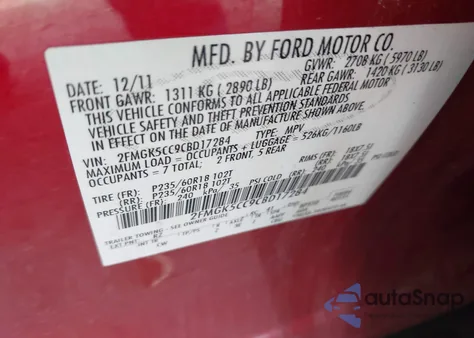 2012 Ford Flex Sel z USA, uszkodzony, nr VIN 2FMGK5CC9CBD17284